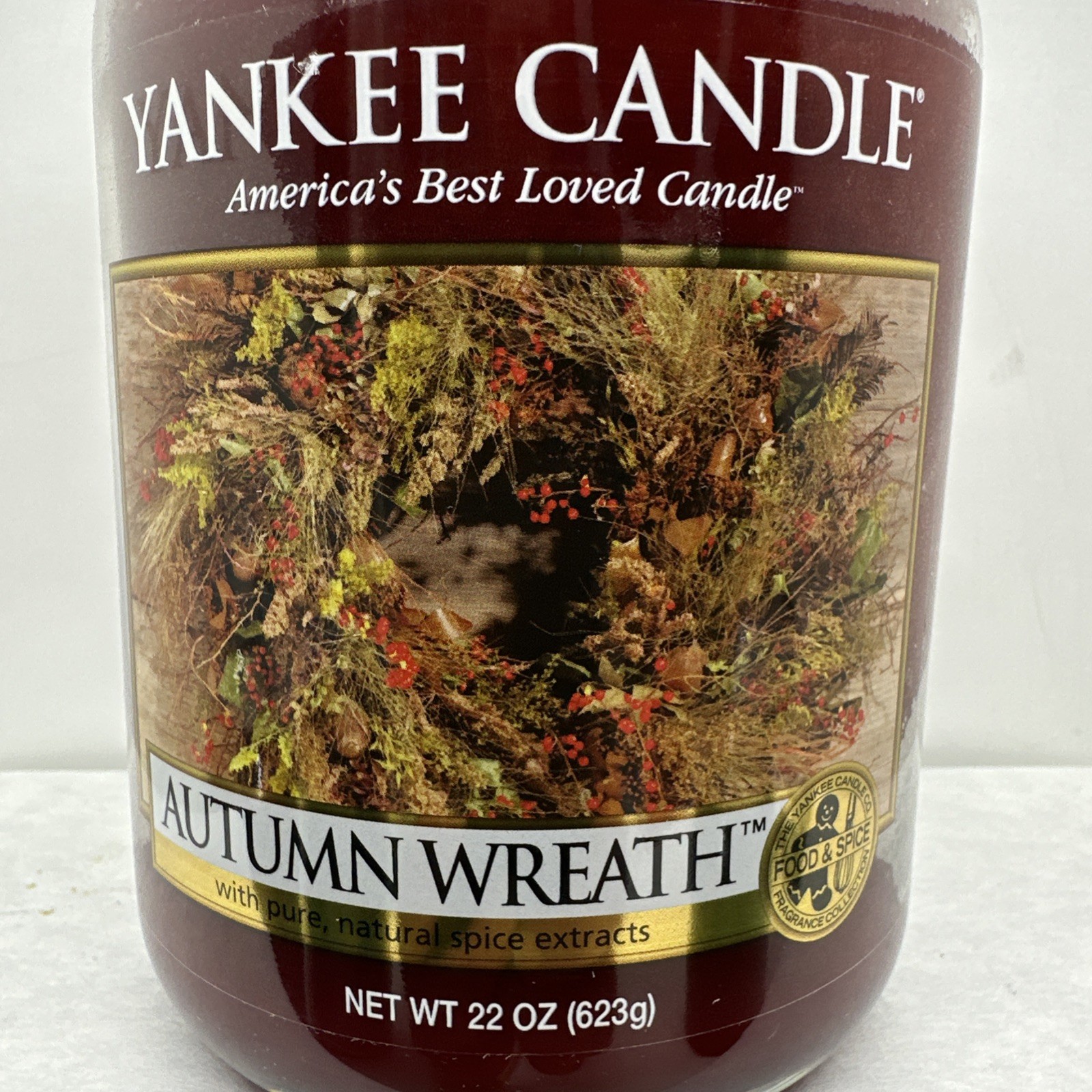 Yankee Candle AUTUMN WREATH Large 22oz Jar Fall Apple Food Spice White Label New