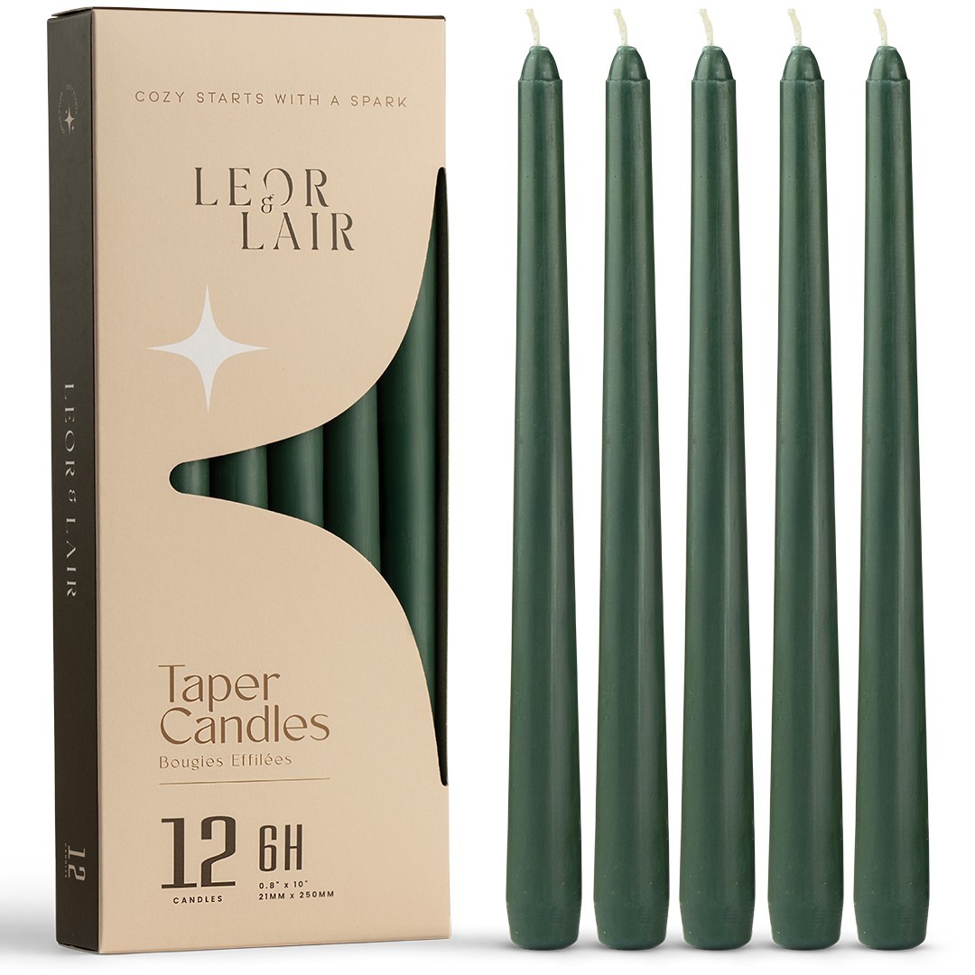 Leor & Lair Taper Candles – 12 Pack – 10″ Tall Candlesticks, Unscented, 6+ Hours