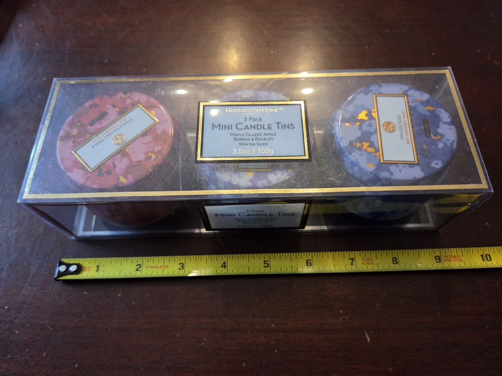 Huntington Home 3 Pack Mini Candle Tins Apple, Berries + Baubles, Winter Skies