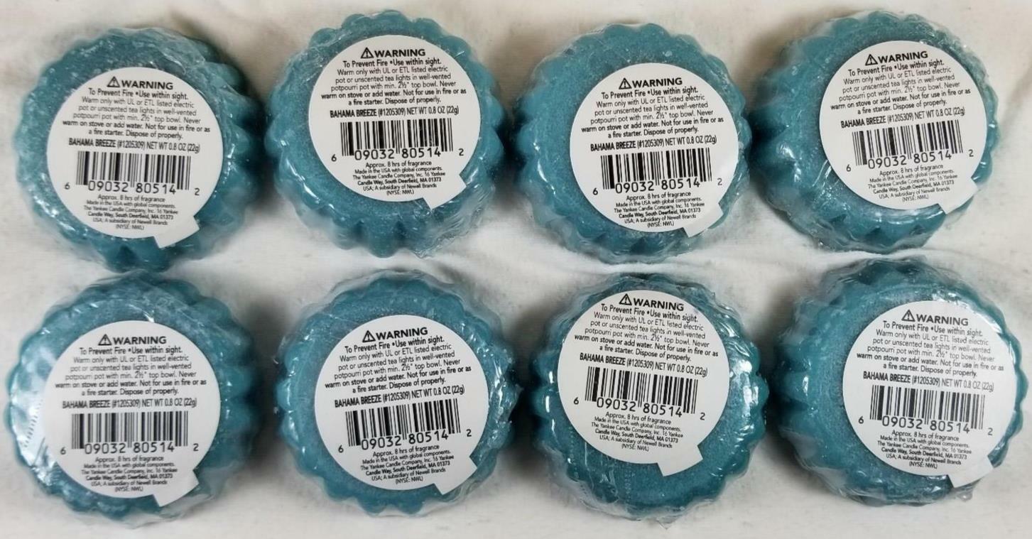 Yankee Candle Tarts: BAHAMA BREEZE Wax Melts Lot of 8 Blue New Tropical Fruity