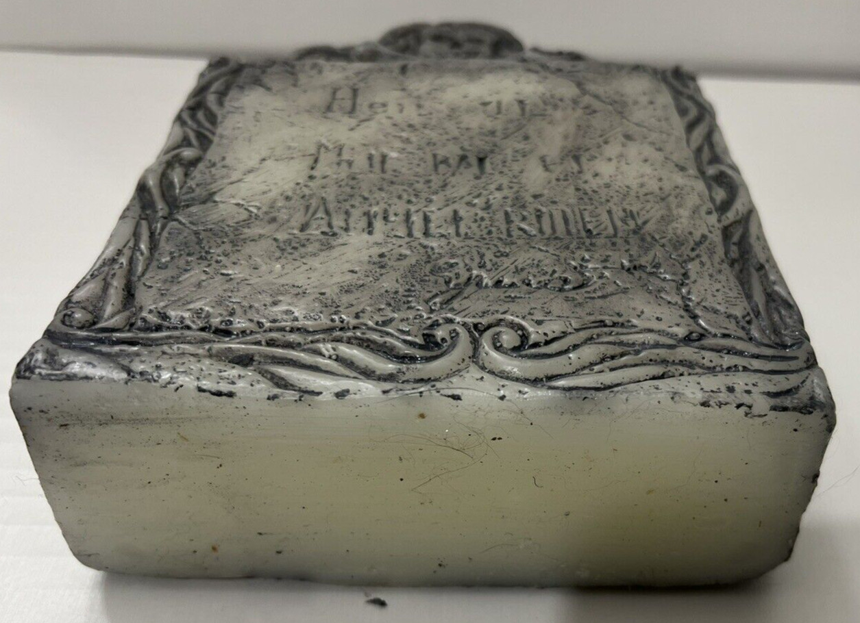 Large Vtg Halloween Tombstone Candle Skull & Bones Gothic Gray Wax Decor 8″ New