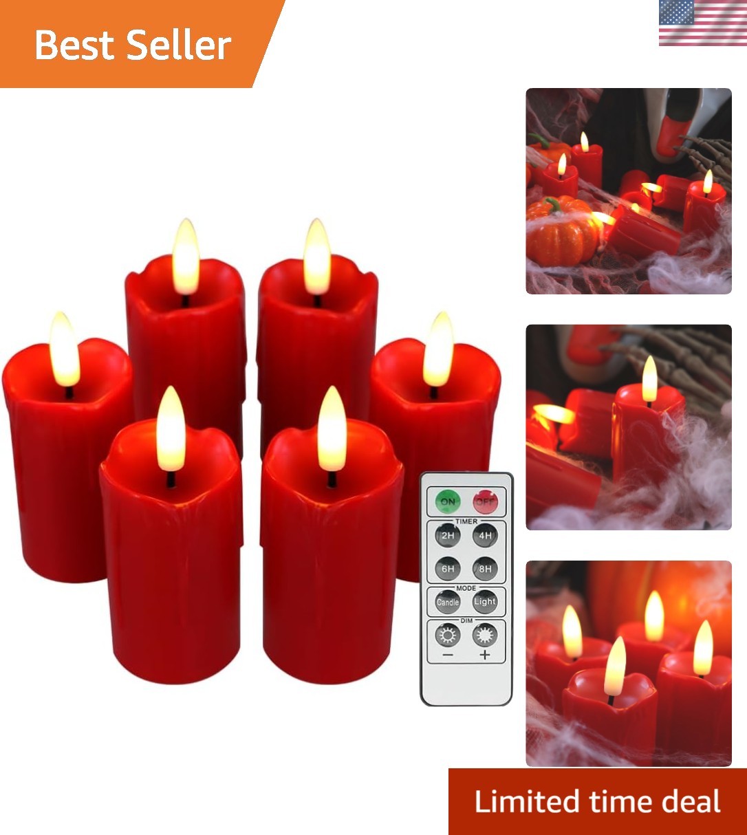 3.5”x1.5” Flameless LED Red Votive Candles with Timer Drips 6-Pack | Battery …
