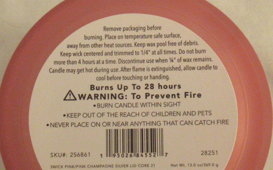 Kirkland’s 13 oz Large Jar 3-Wick Candle 28-32 hours No. 9 PINK CHAMPAGNE