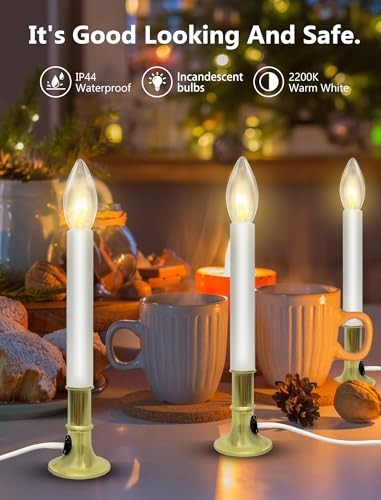 4 Pack 9″ Flameless Window Candles with Timer, Warm White C26 7W Bulbs, Plug-in