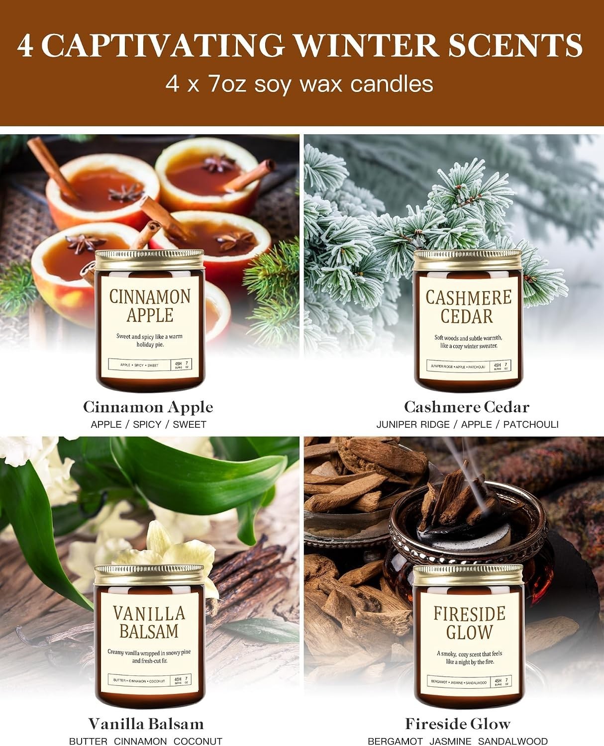 Men’s Candle Gift Set, 4 Pack Crackling Wood Wick Soy Scented Candles, 36oz M…