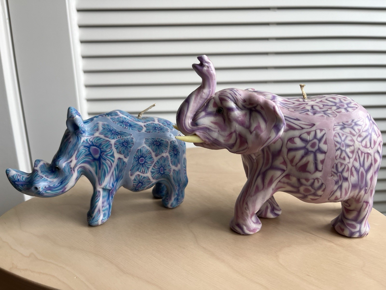 Vtg Swazi Candle Elephant Rhino Millefiori Wax Art African Animals Lot Of 2