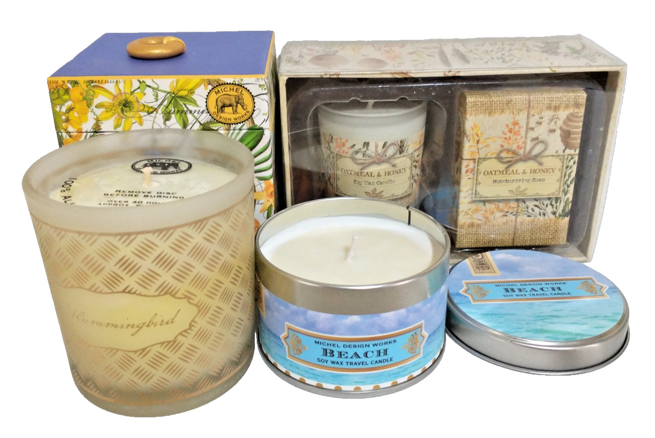 Michel Design Works – Candle + Soap – NEW – LOT of 4 Oatmeal Honey Orchids Beach