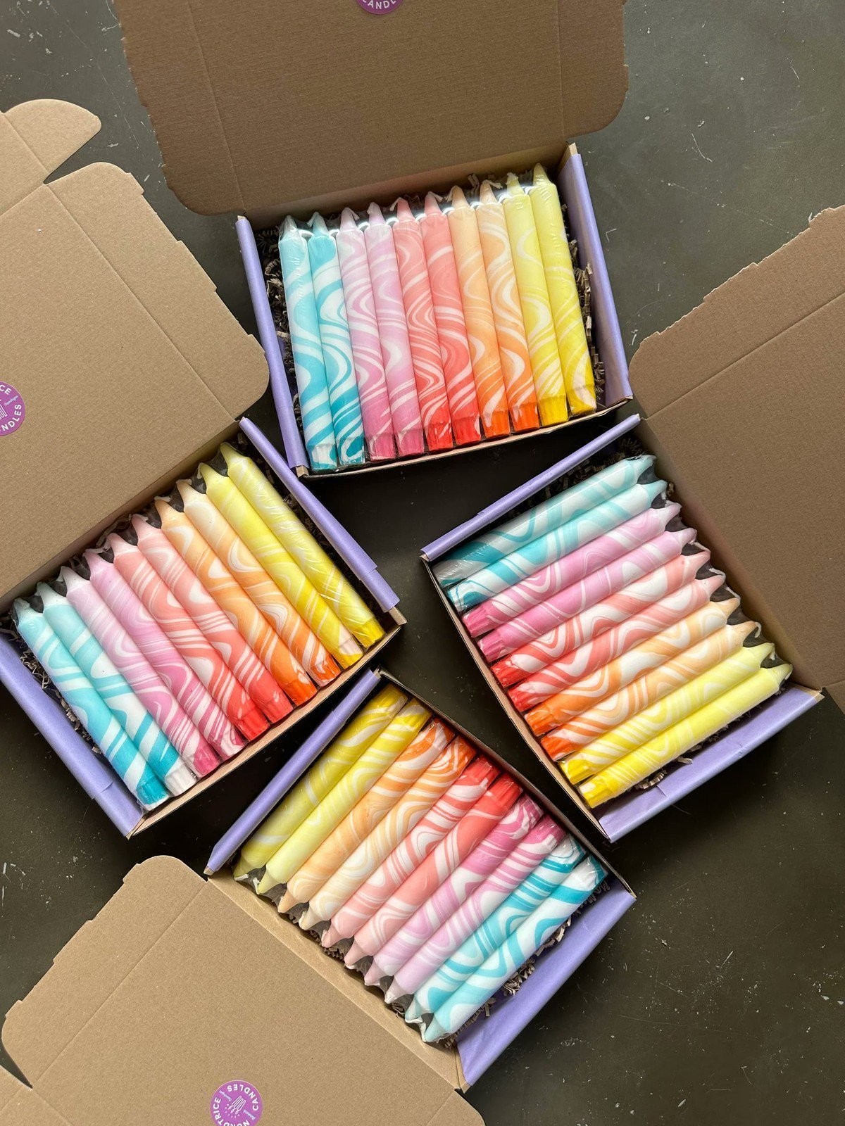 Marble Rainbow Taper Candles 10-Pack 8in Nordtrice Handmade Natural Wax Gift Set