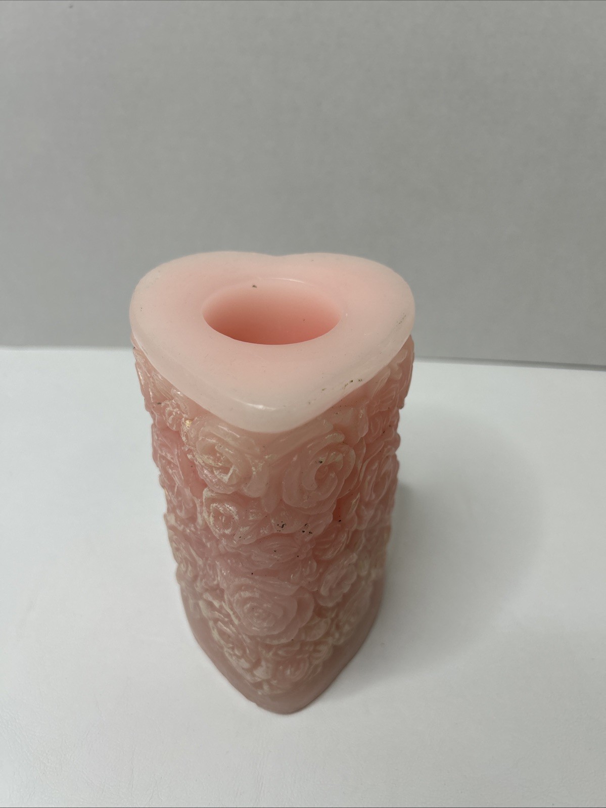 Candle Impressions Carved Floral Pillar Flameless Battery Pink Heart 5.5″ ✞