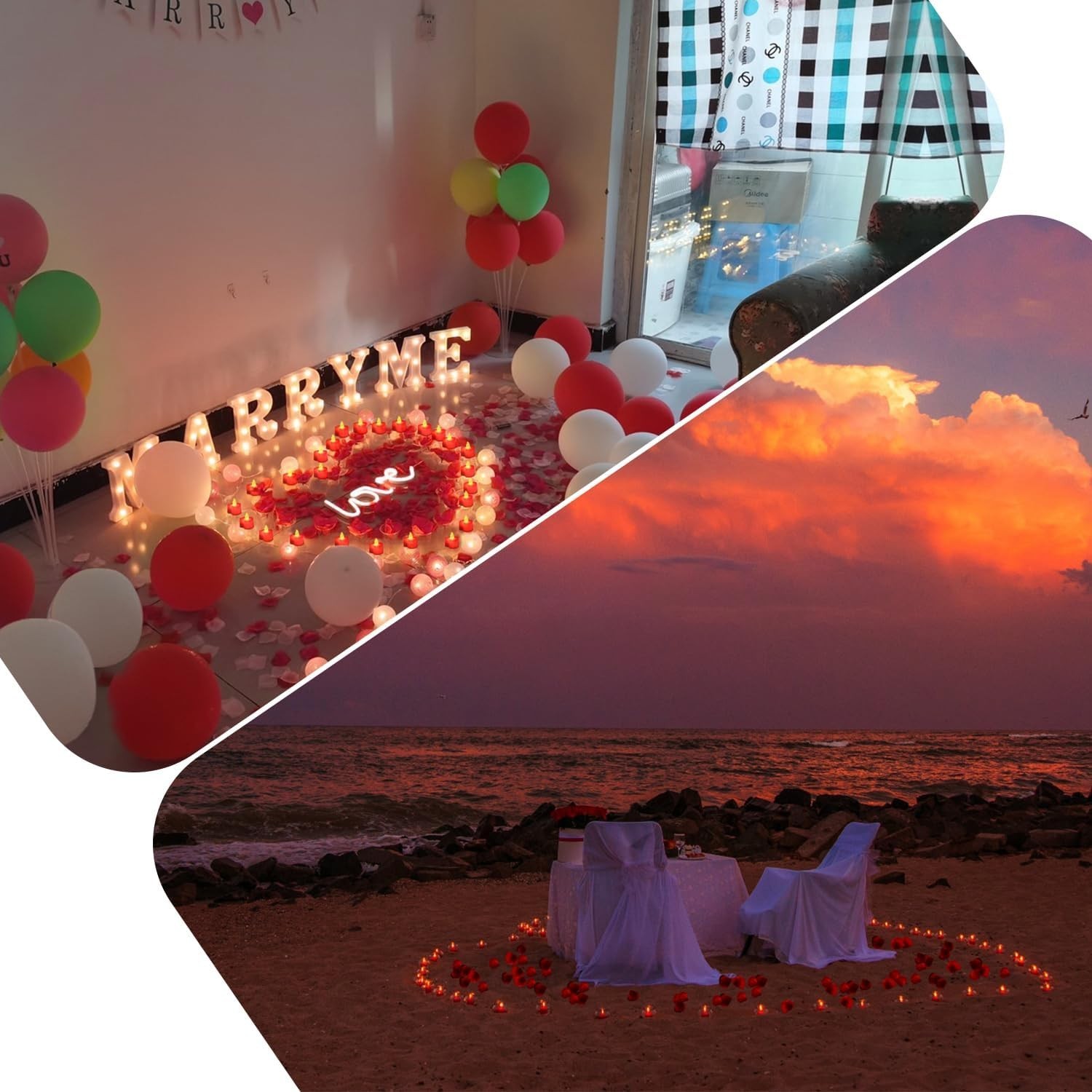 Rose Petals and Candles Set for Romantic Decorations Special Night, 2000 Pcs Red