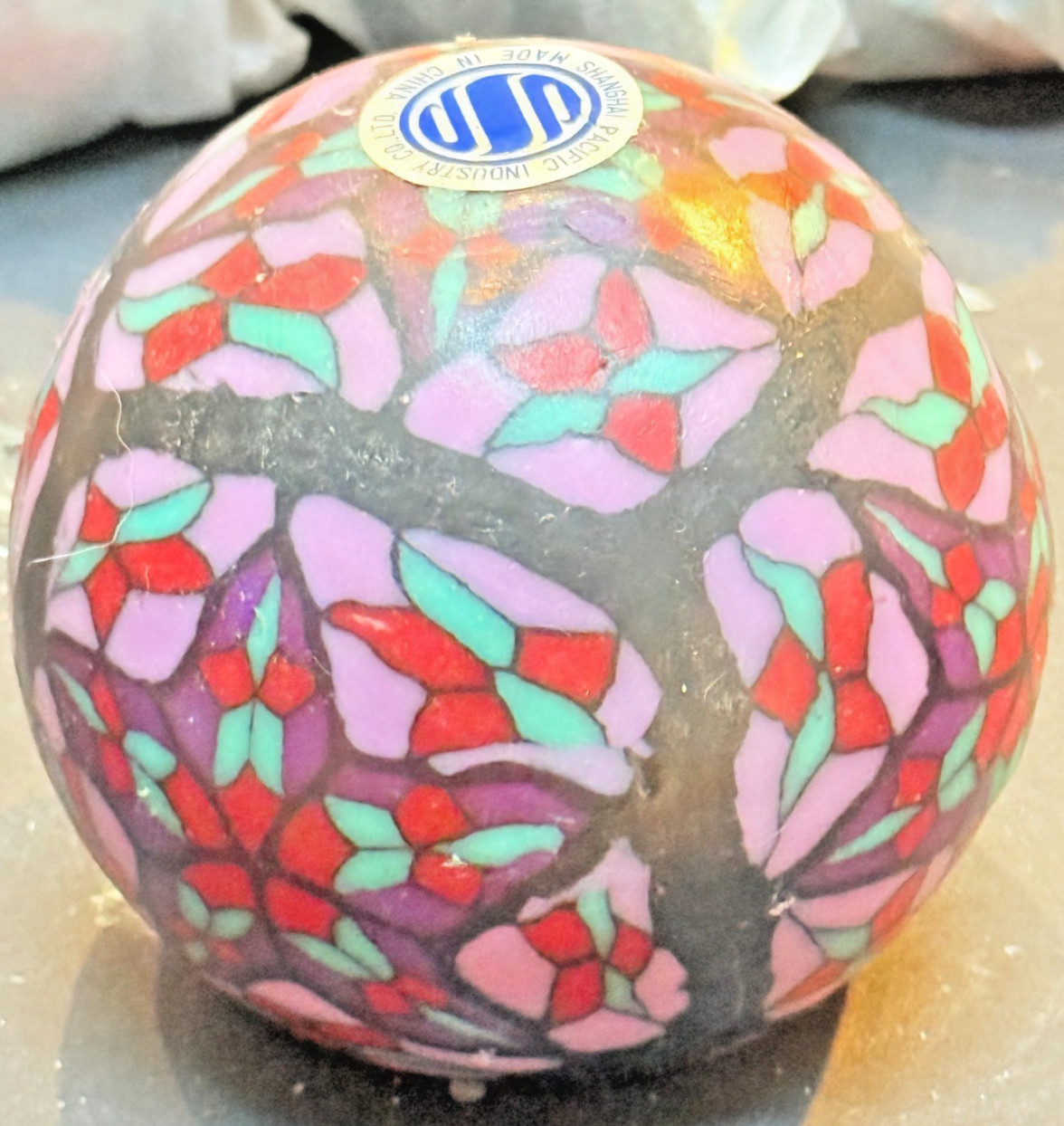 1980’s * VINTAGE LARGE * HAND MADE/PAINTED * GLOW CANDLE * “STAINED GLASS” NEW