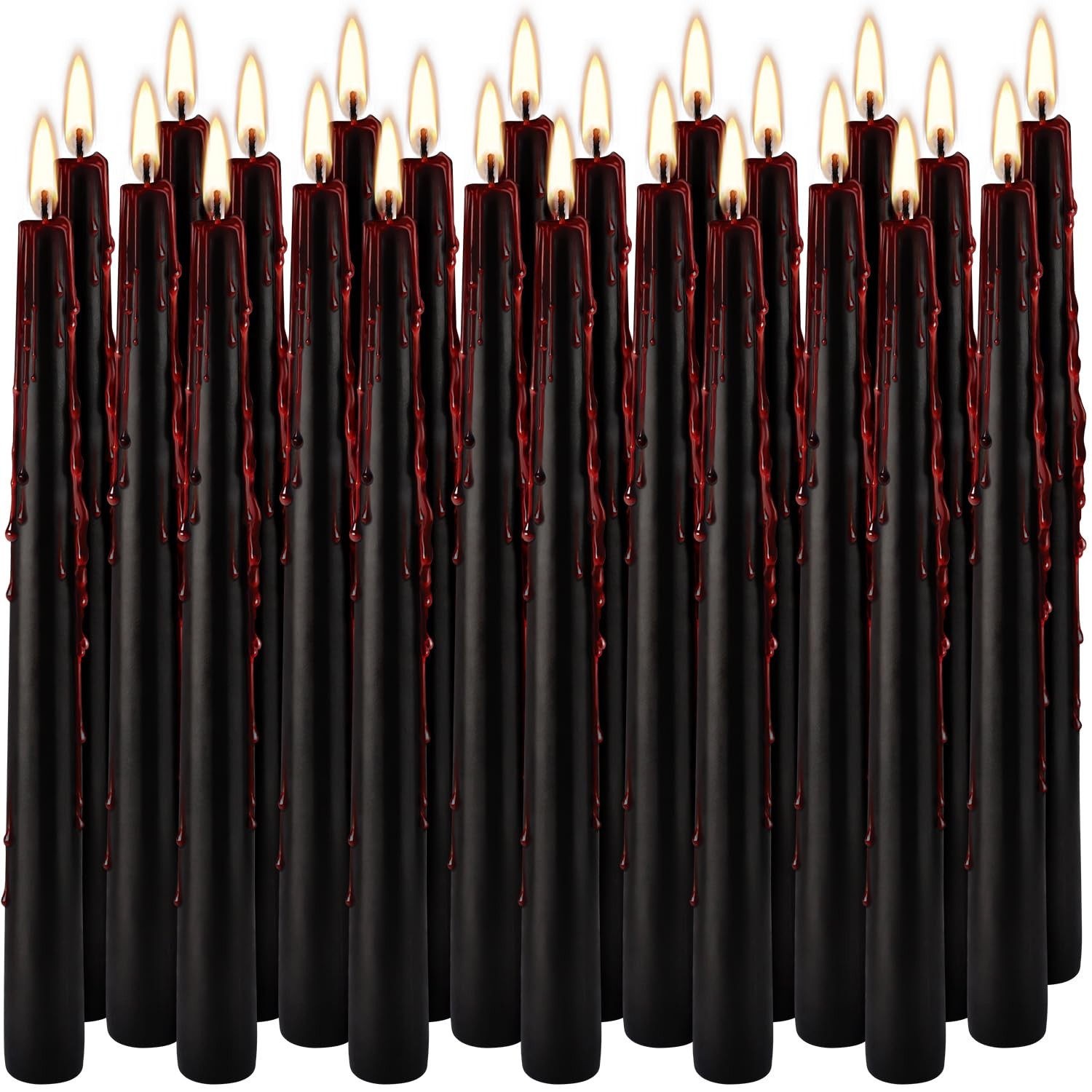 24 Pack Vampire Tears Taper Candles, 10 inch Tall Bleeding Candles, Unscented Bl