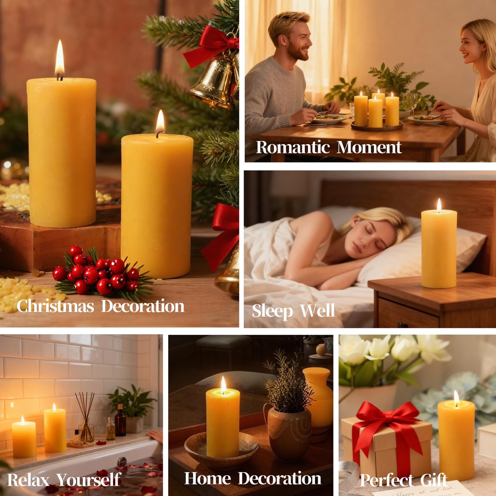 Beeswax Pillar Candles 4 Packs100% Bees Wax Candles for Home-140 Hours Long
