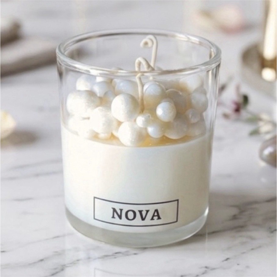 NOVA White Decorative Jar Candle Glass Modern Round for Living Room Bedroom