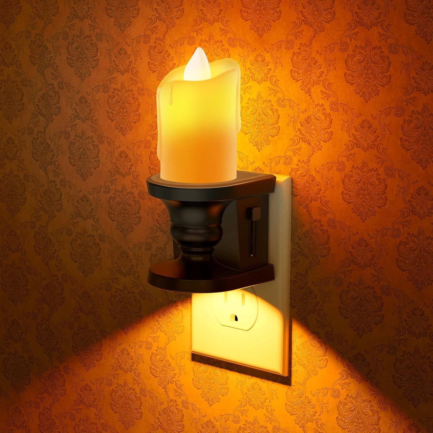 Flameless Plug-in Candle Night Light Set – Warm Amber Glow, 2 Adjustable Modes