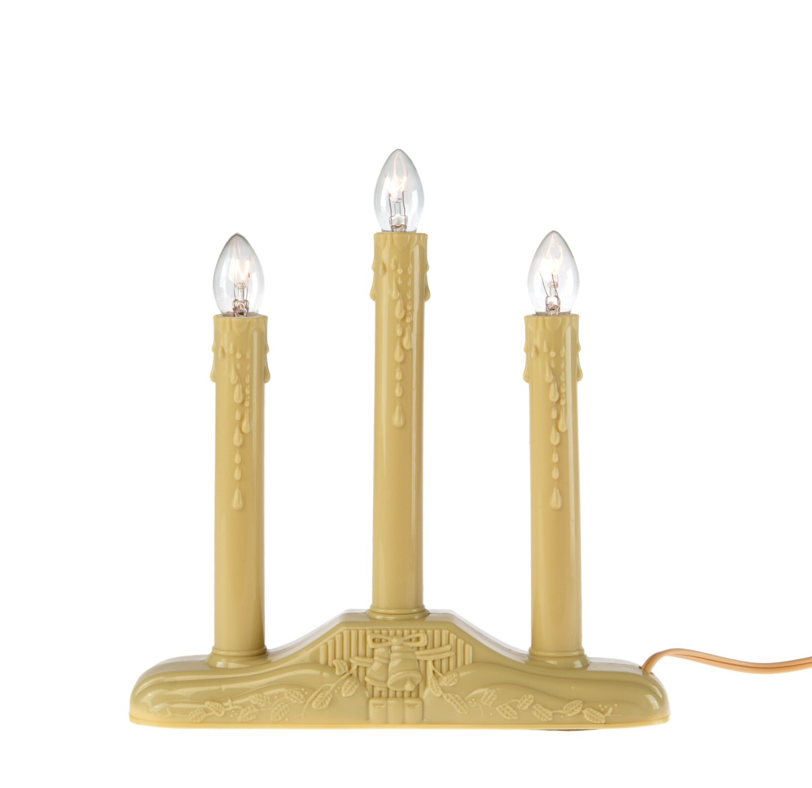 3 Light Electric Candolier Indoor Christmas Candle Lamp Ivory Plastic with Bulbs