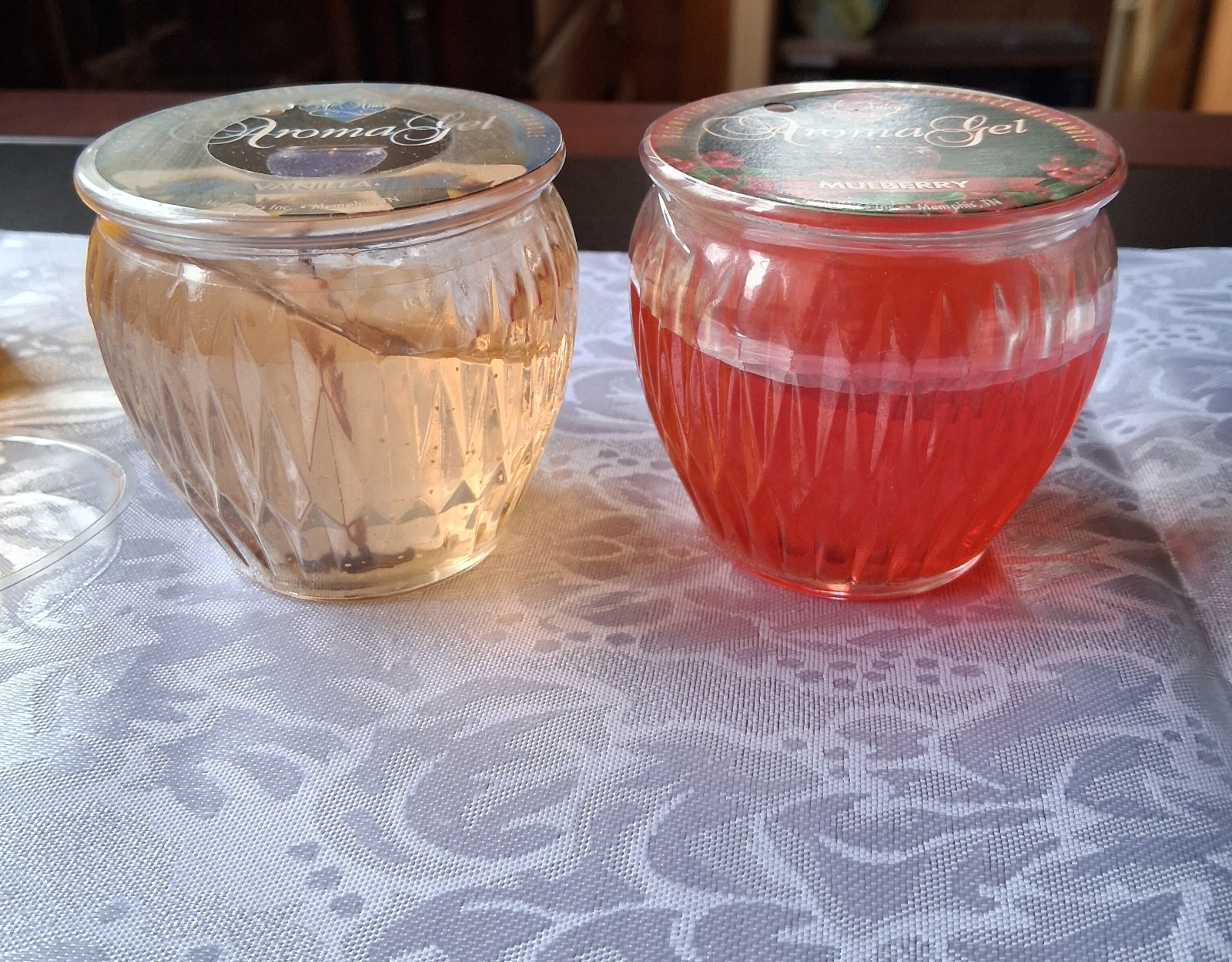 Gel Candle Lot of 4 McAuley’s Vanilla and Mulberry, Purple and Yellow Oval 3″