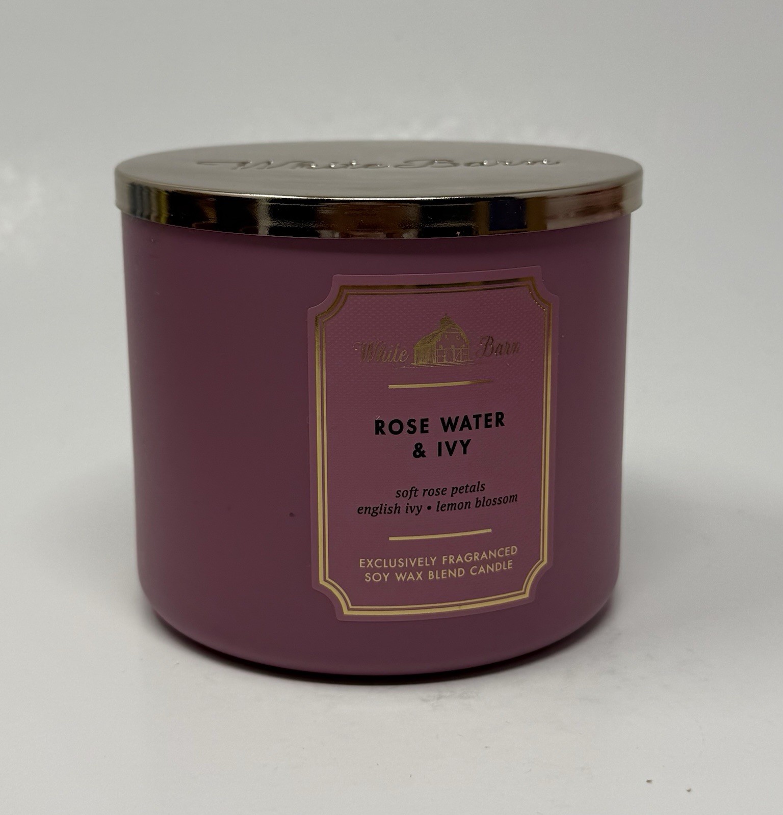 NEW Bath & Body Works White Barn Rose Water & Ivy 3-Wick Wax Candle 14 oz
