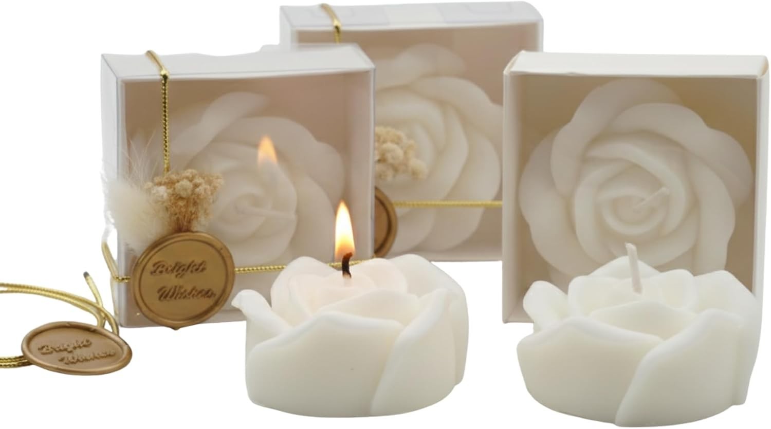 White Rose Shaped Scented Soy Wax Candle Favors 12 Pieces with Seal Wax and D…