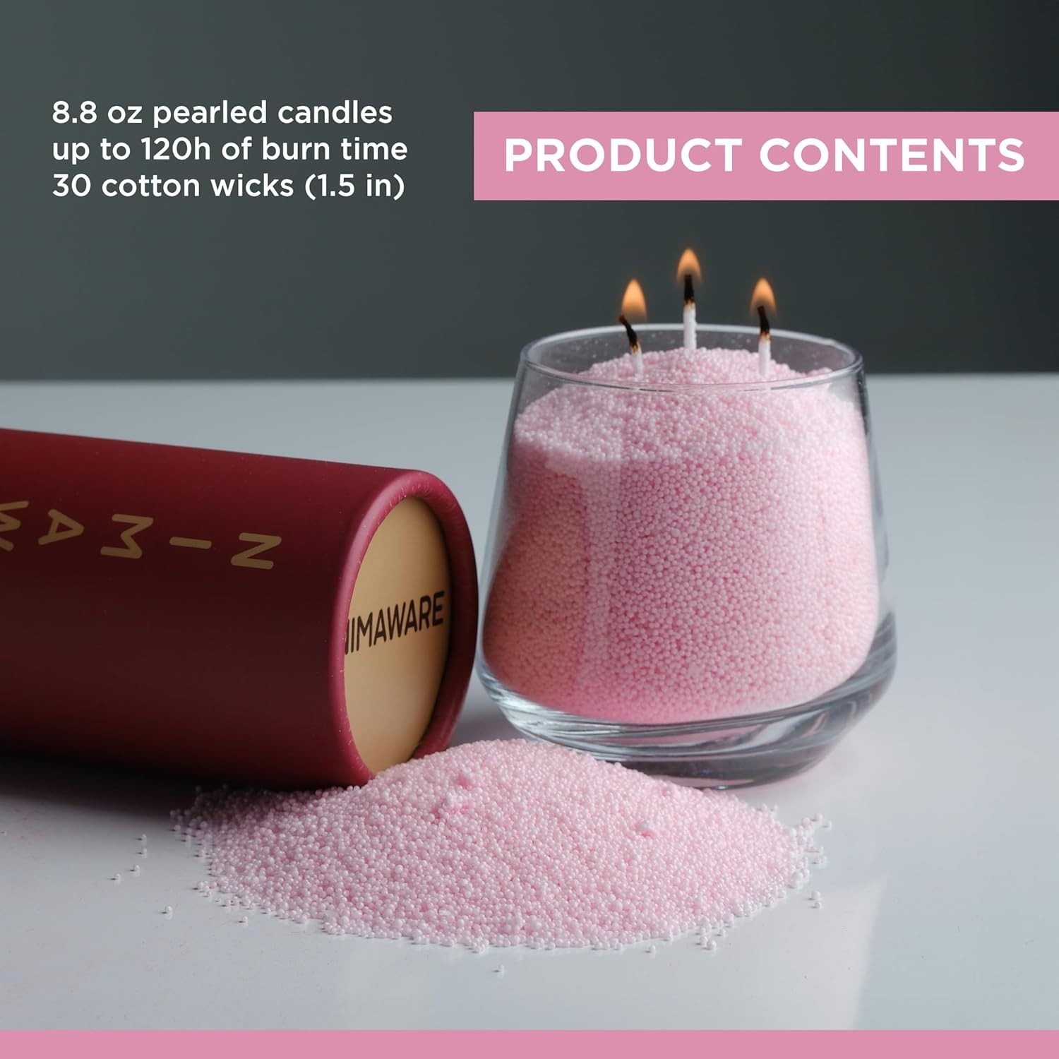 Pink Pearled Candle Sand Making Creative Candles 8.8oz + 30 Wicks 120+ Hours Fun