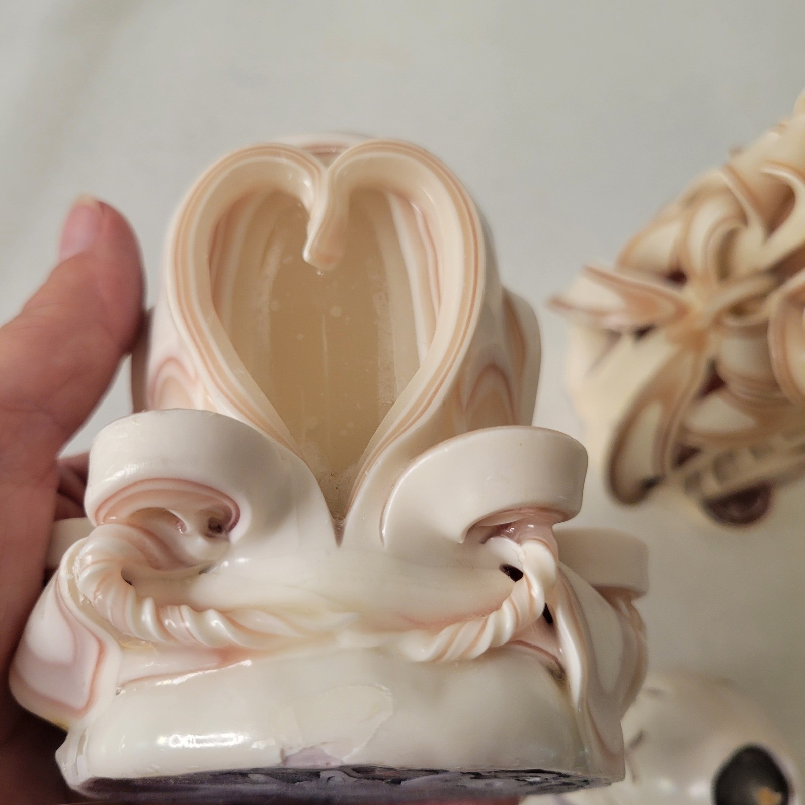 North Georgia Candle Works Carved Wax Art Set 3 Cream Tan Mauve Purple Vtg 1992