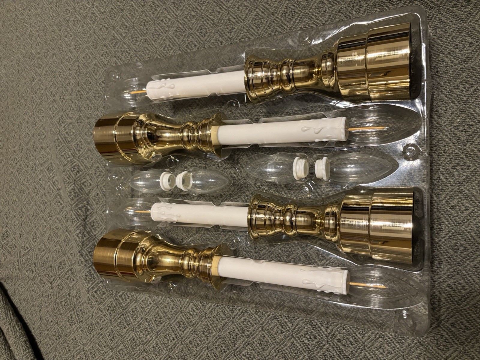 Bethlehem Lights Set of 4 Premium Brass Tone Cordless Timer Window Candles NIB