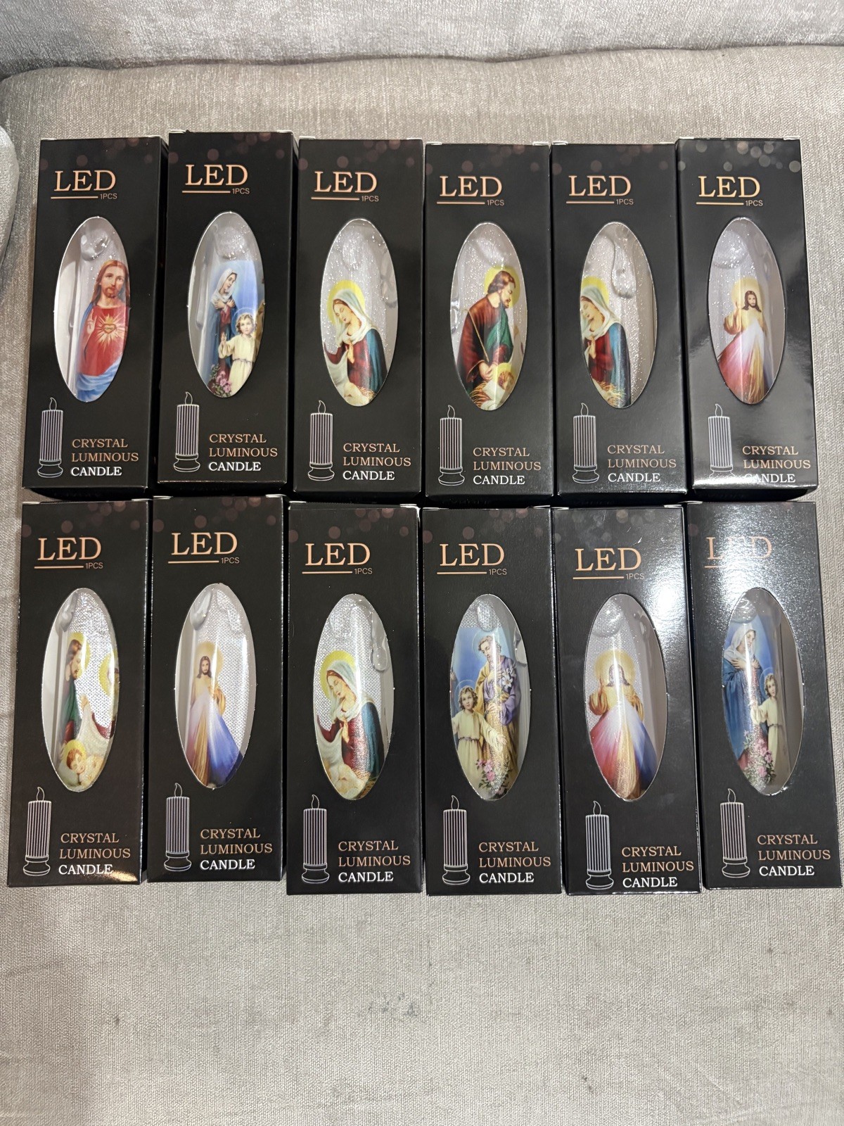 12 pieces Smokeless LED Prayer Candle Light With Batteries.