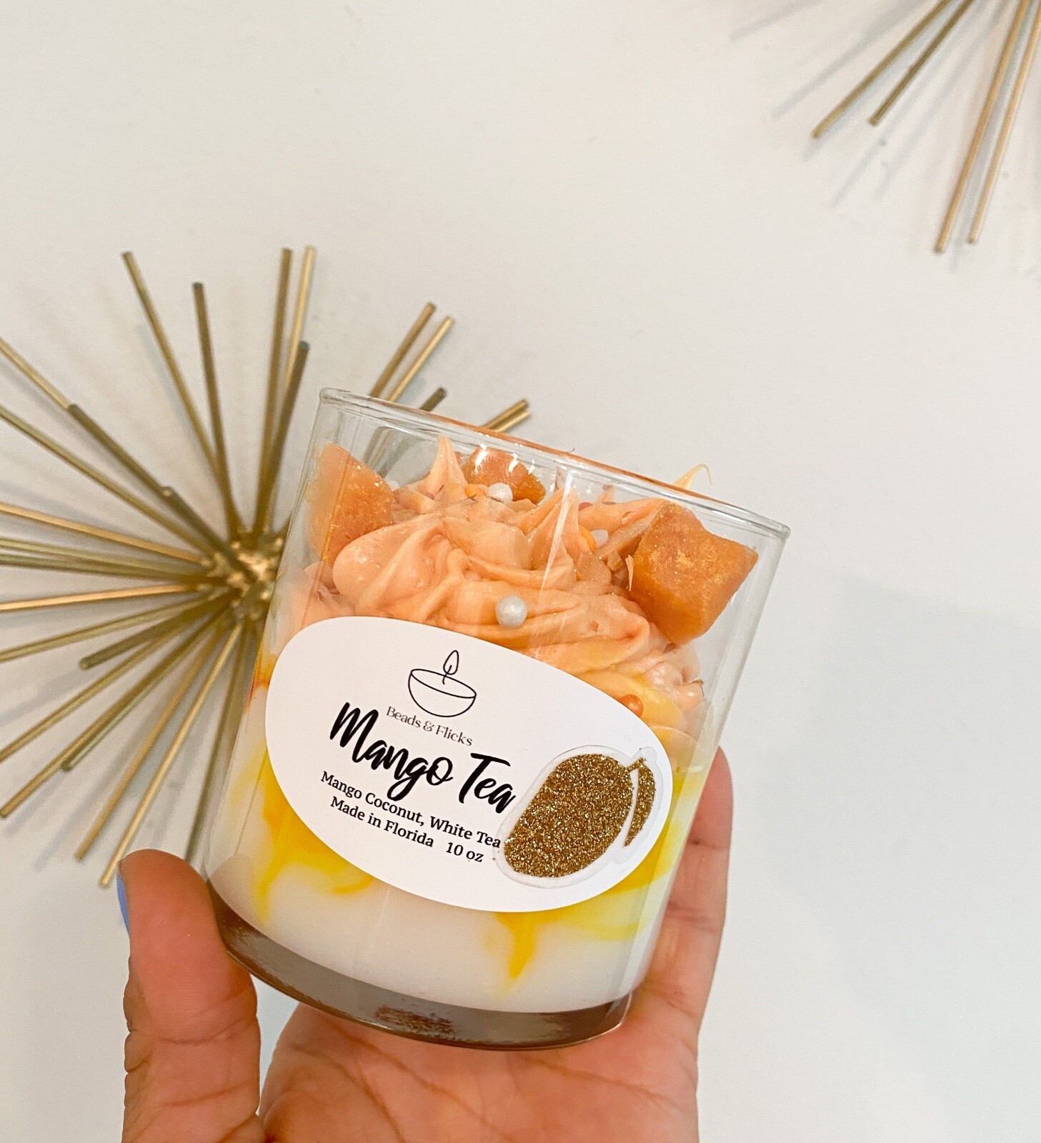 Beads And Flick Mango Tea Candle Bedroom/Bathroom Container Candle Orange Yellow