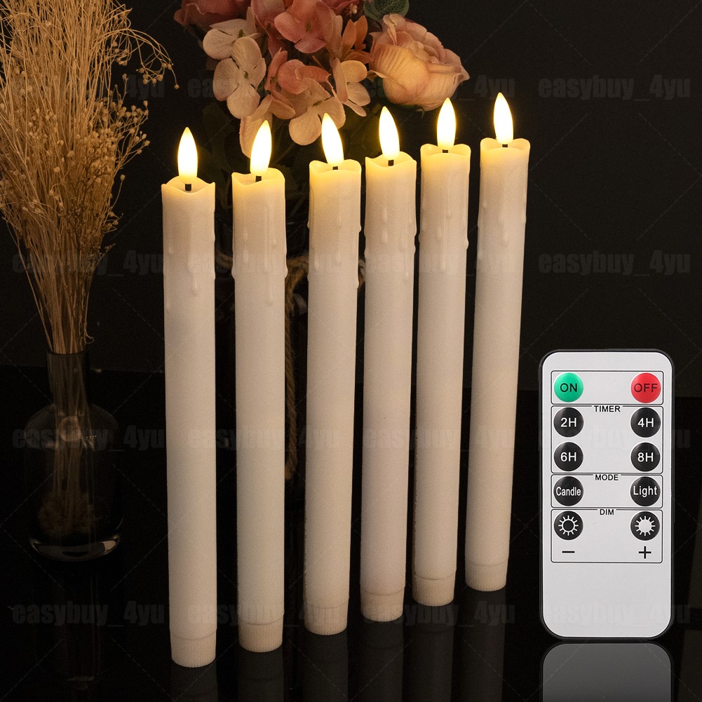 6pcs Flameless Flickering Electric LED Taper Candles Lights with Timer Remote