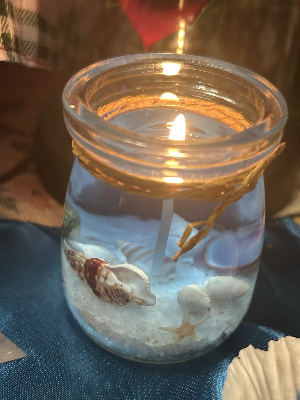 Handmade Ocean Florida Gel Candle Soy Wax Real Seashells, Sea Salt & Starfish