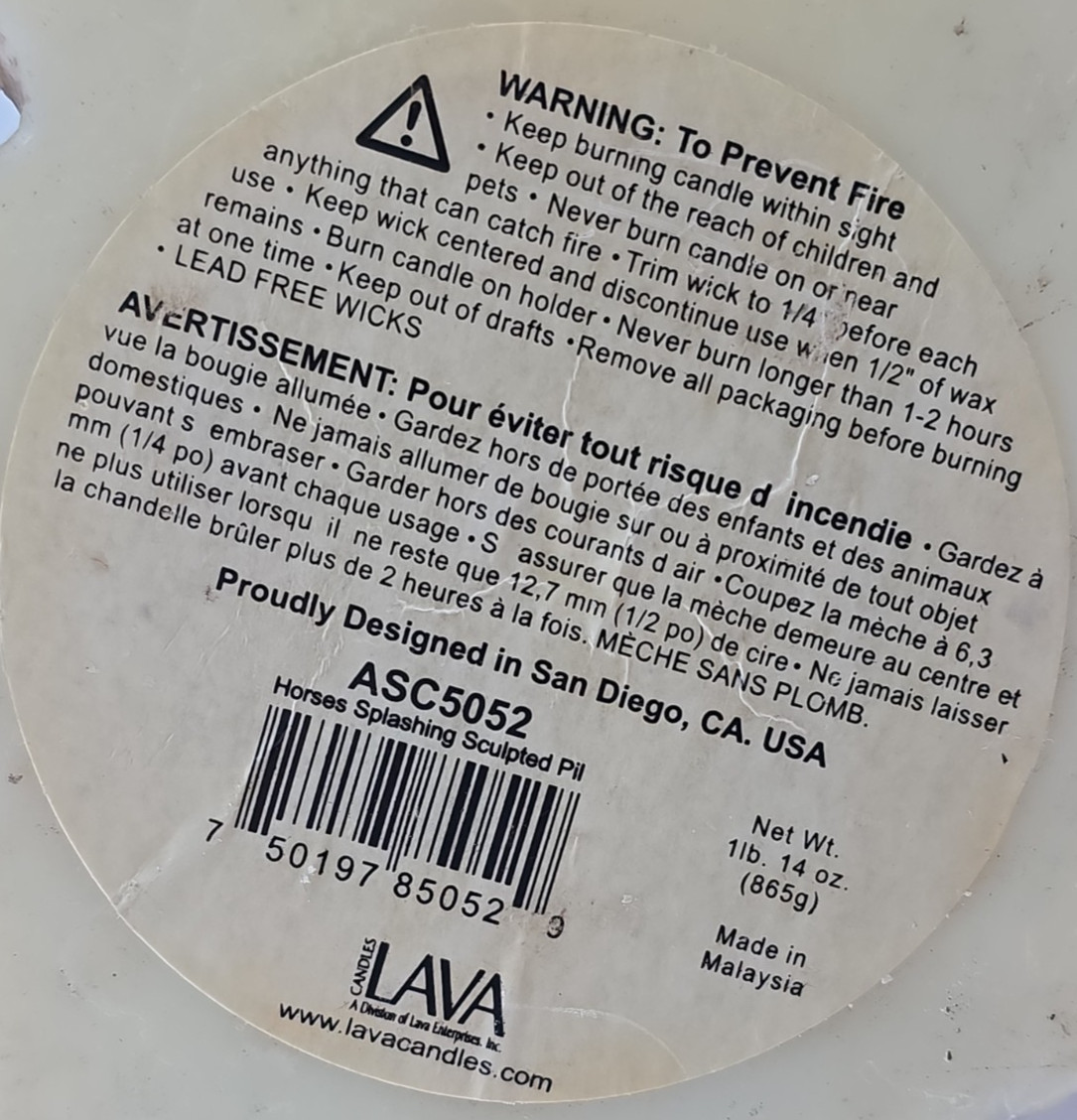 Lava Candle Art 3D Horses Splashing Sculpted Pillar Country Western Rodeo Unused