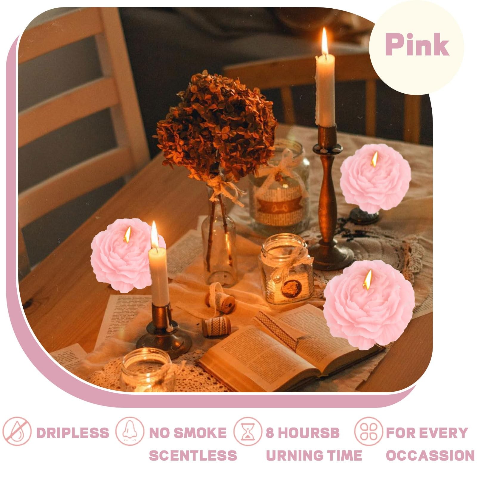 Pink Peony Flower Shaped Soy Wax Decorative Candle Scented Gift for Bedroom