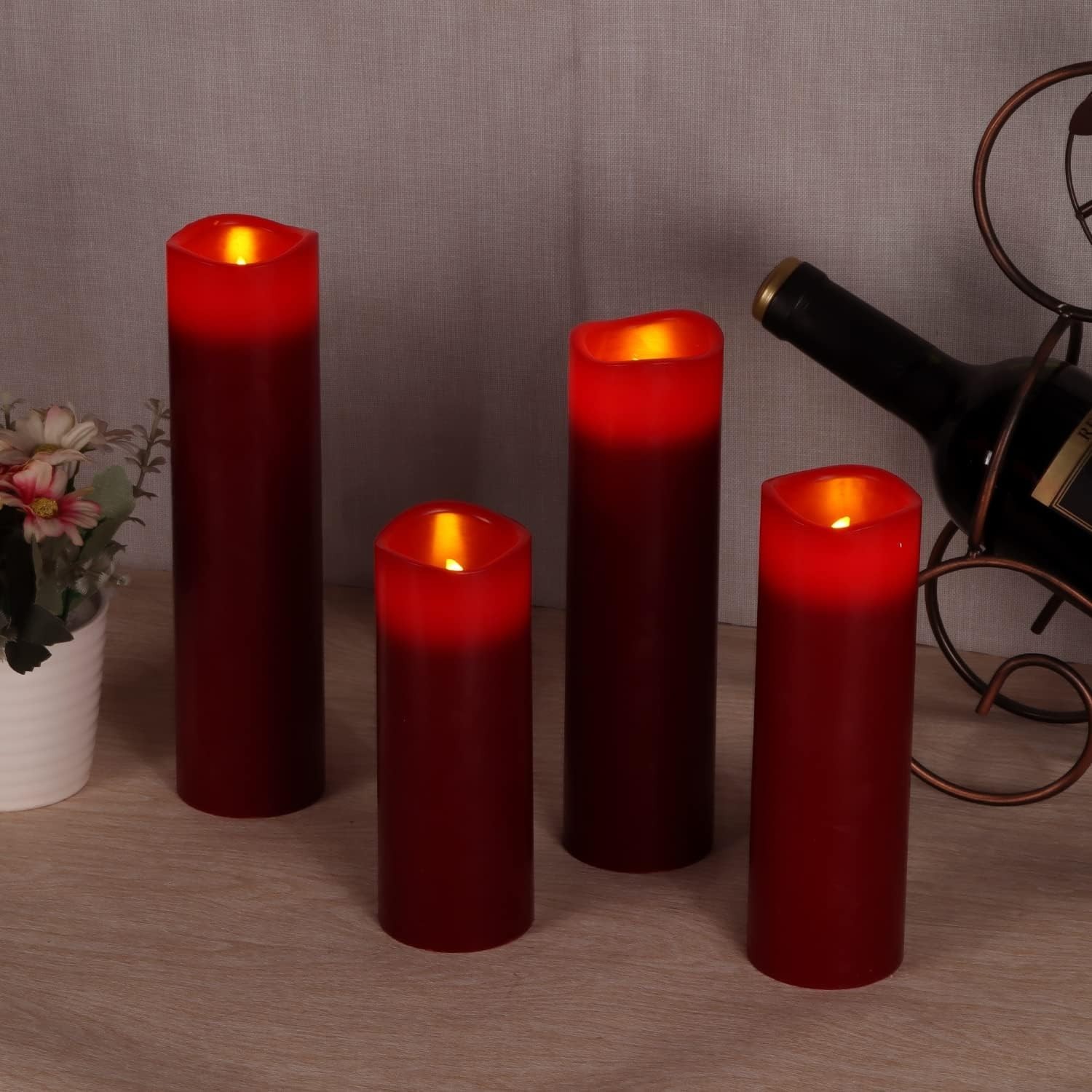 Cordless 9-Piece Burgundy LED Candle Collection – Remote Controlled Safety