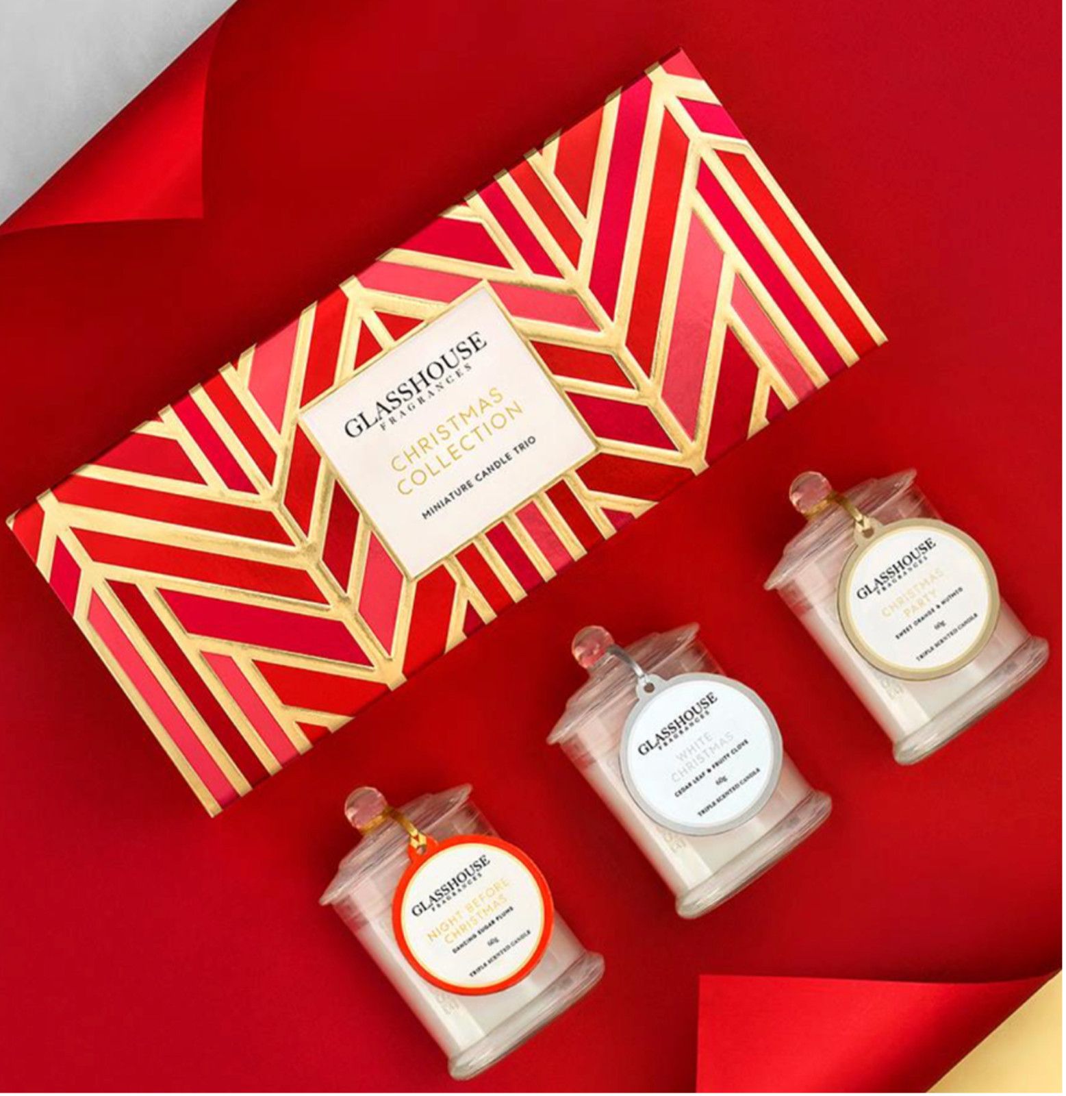 100% Authentic… Glasshouse 2016 “Christmas Trio” 60g Candle. BNIB! OLD FORMULA