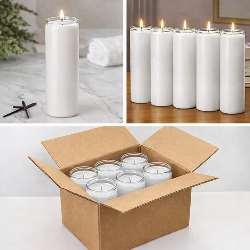 7 Day White Prayer Candles in Glass Jars–6 Pack Unscented Vigil Memorial Candles