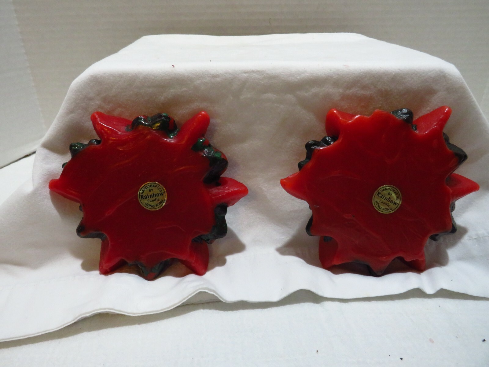 VTG SET OF 2 POINSETTIA CANDLES MADE FOR LILLIAN VERNON BY RAINBOW CANDLE HK