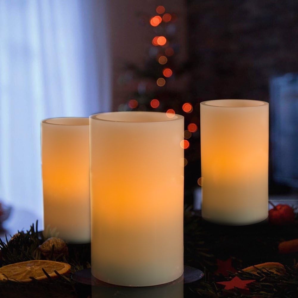 Amber Yellow Flickering Flameless Candles – Dimmable & Timer-Enabled Set of 2