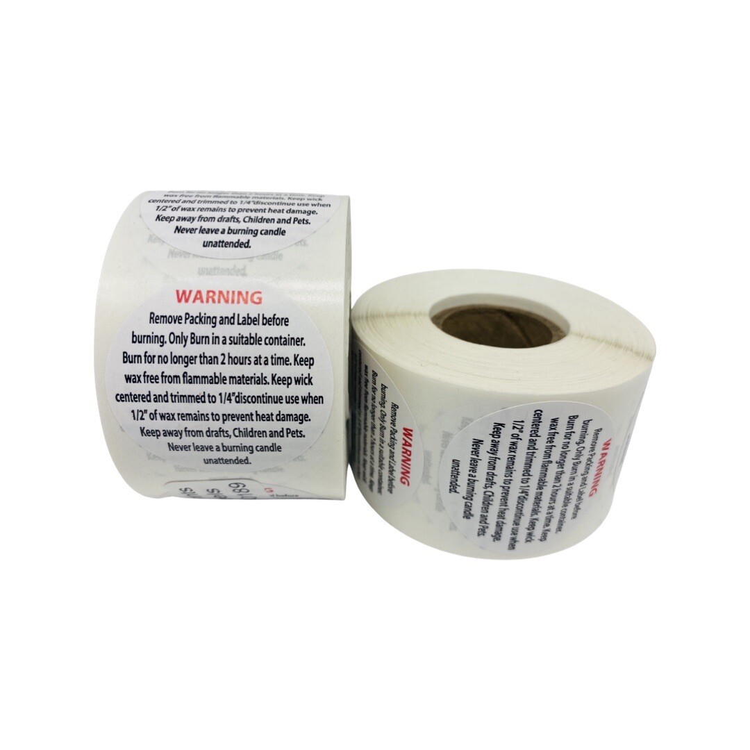 500 1.5″ Round Candle Stickers Wick Burning Direction Warning Labels (10 Rolls)