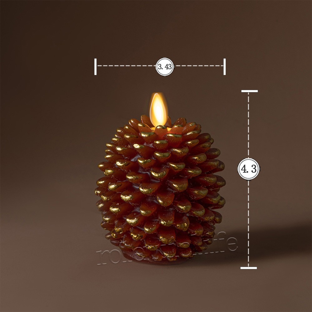 Luminara Flameless Brown Wax Pine Cone Candles with Remote for Home Decor Set 2