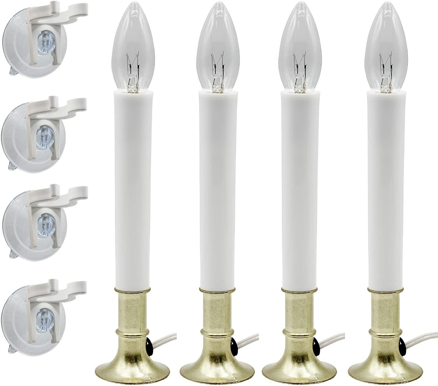 Electric Candle Lamp with On/Off Switch, Bulb, and Suction Cup Holder | 4 pk