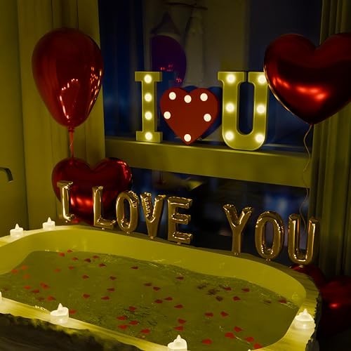 Romantic Bedroom Decor Set – 2000 Rose Petals, Candles, LED Love Sign & Heart Ba