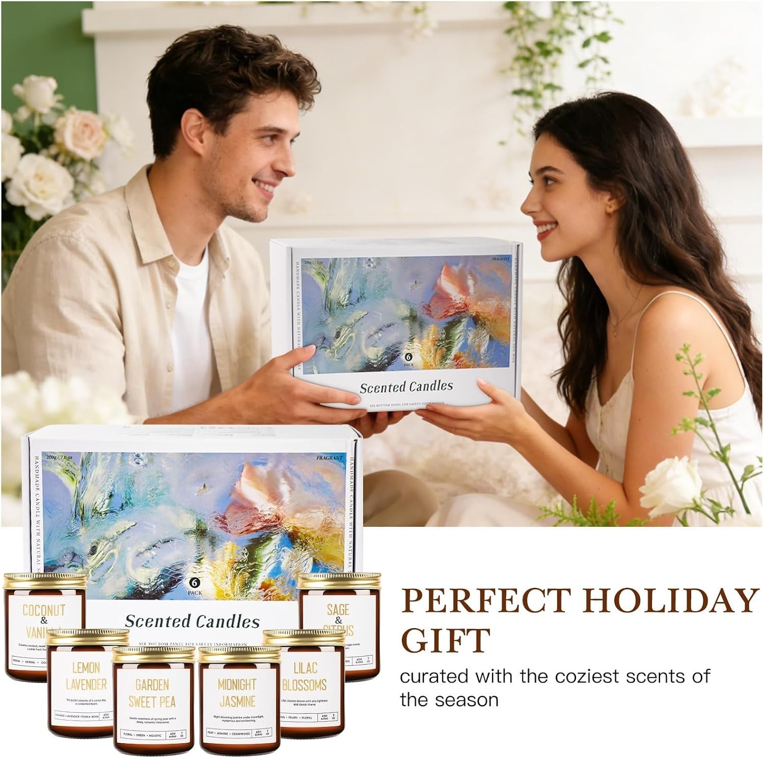 Luxurious 6 Piece Soy Candle Set in Amber Jars – Perfect Gift for Women