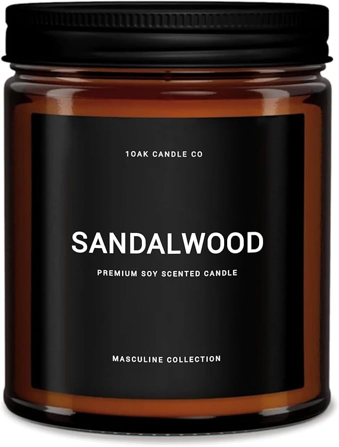 Sandalwood Scented Candle for Men Long Burning Soy Wax Masculine Home Decor