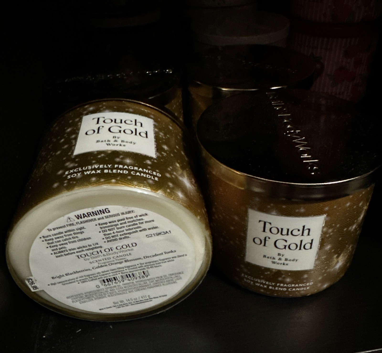 Lot of4 Bath & Body Works Touch Of Gold 3 Wicks Candle