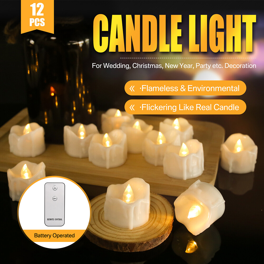 12Pcs Flameless LED Candle Tea Lights Flicker w/ Remote Control Battery Operated