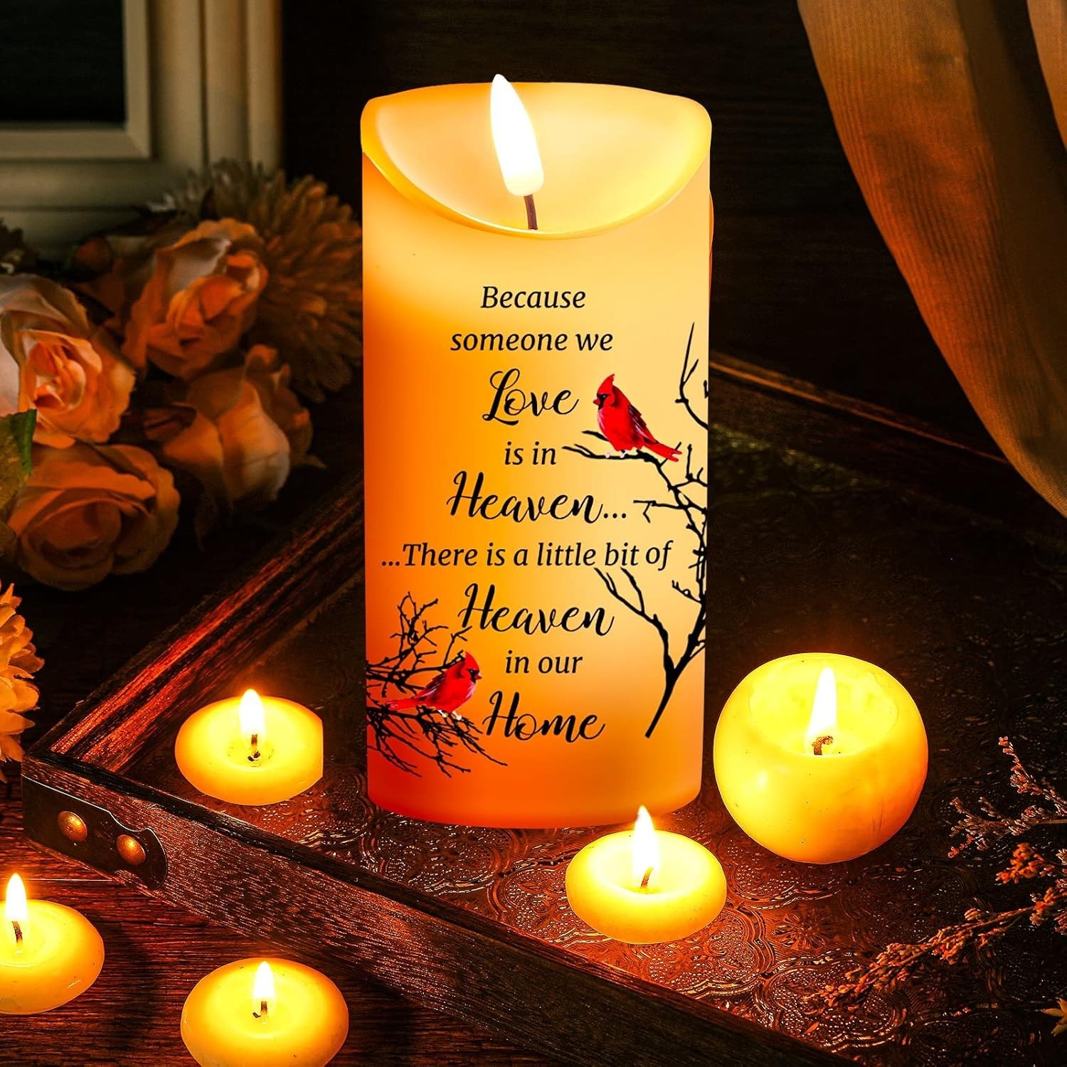 Portable Touch-Control LED Cardinal Candle – Comfort Gift for Loss of Loved One
