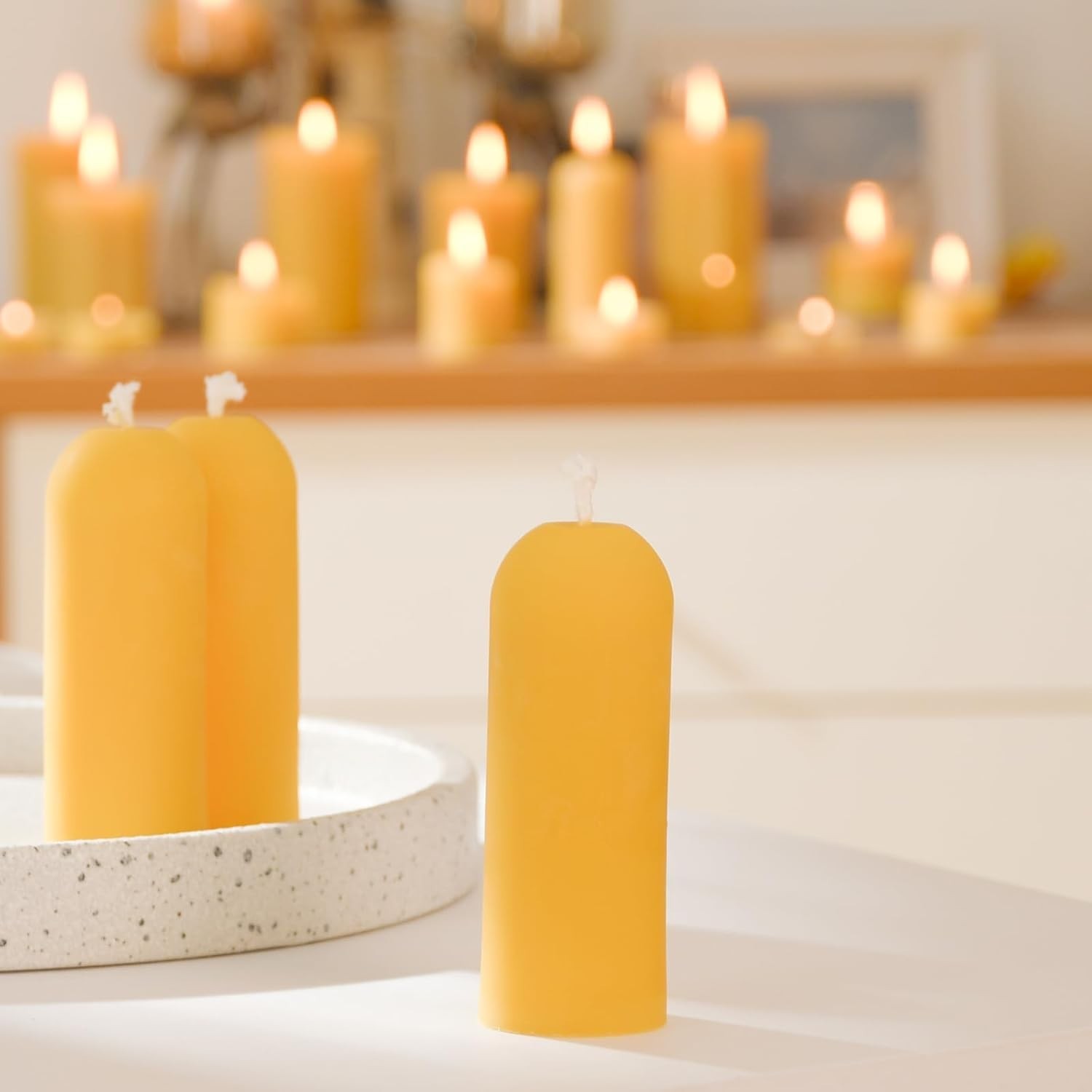 Small Pillar Candles 4-Pack 10-H Long Burning 100% Natural Beeswax WINTER STORM