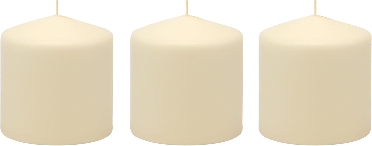 6 Pack Tall 3 x 3 Inch 18 Hour Long Burning Unscented Ivory Wax Pillar Candles