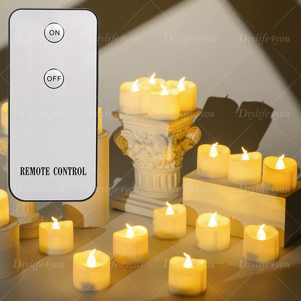 12/24PCS LED Tea Lights Flickering with Remote Candles Votive Battery Operated