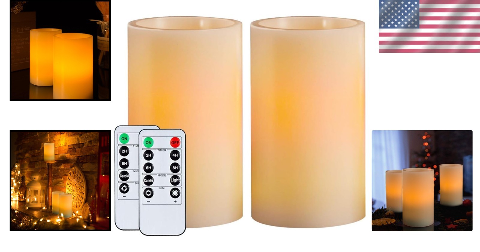 Amber Yellow Flickering Flameless Candles – Dimmable & Timer-Enabled Set of 2